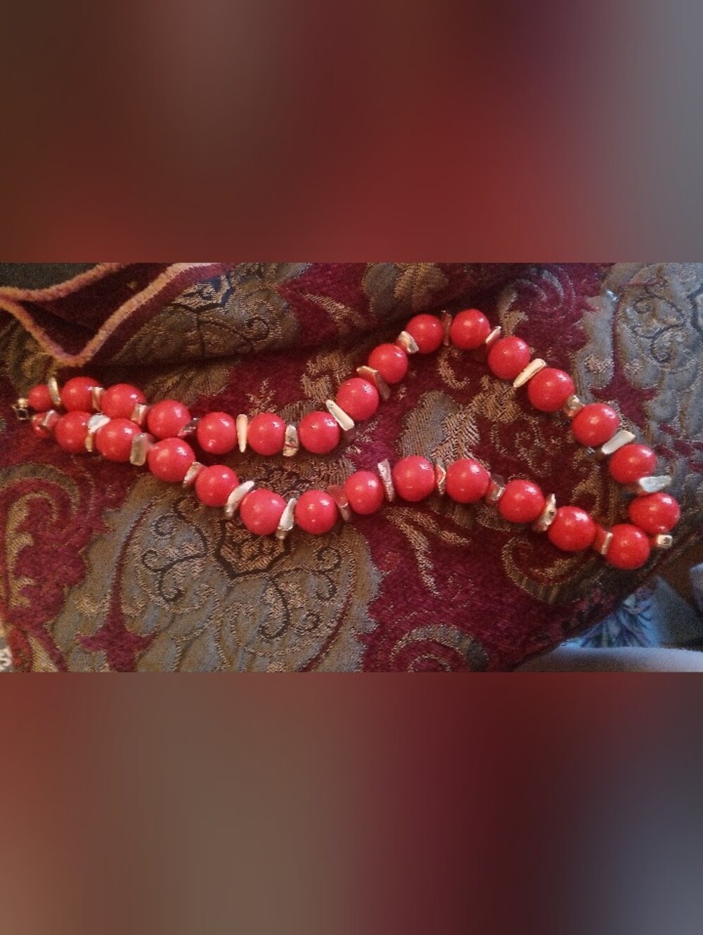 1960s Red Paper Mache Beaded Red And Gold Necklace -